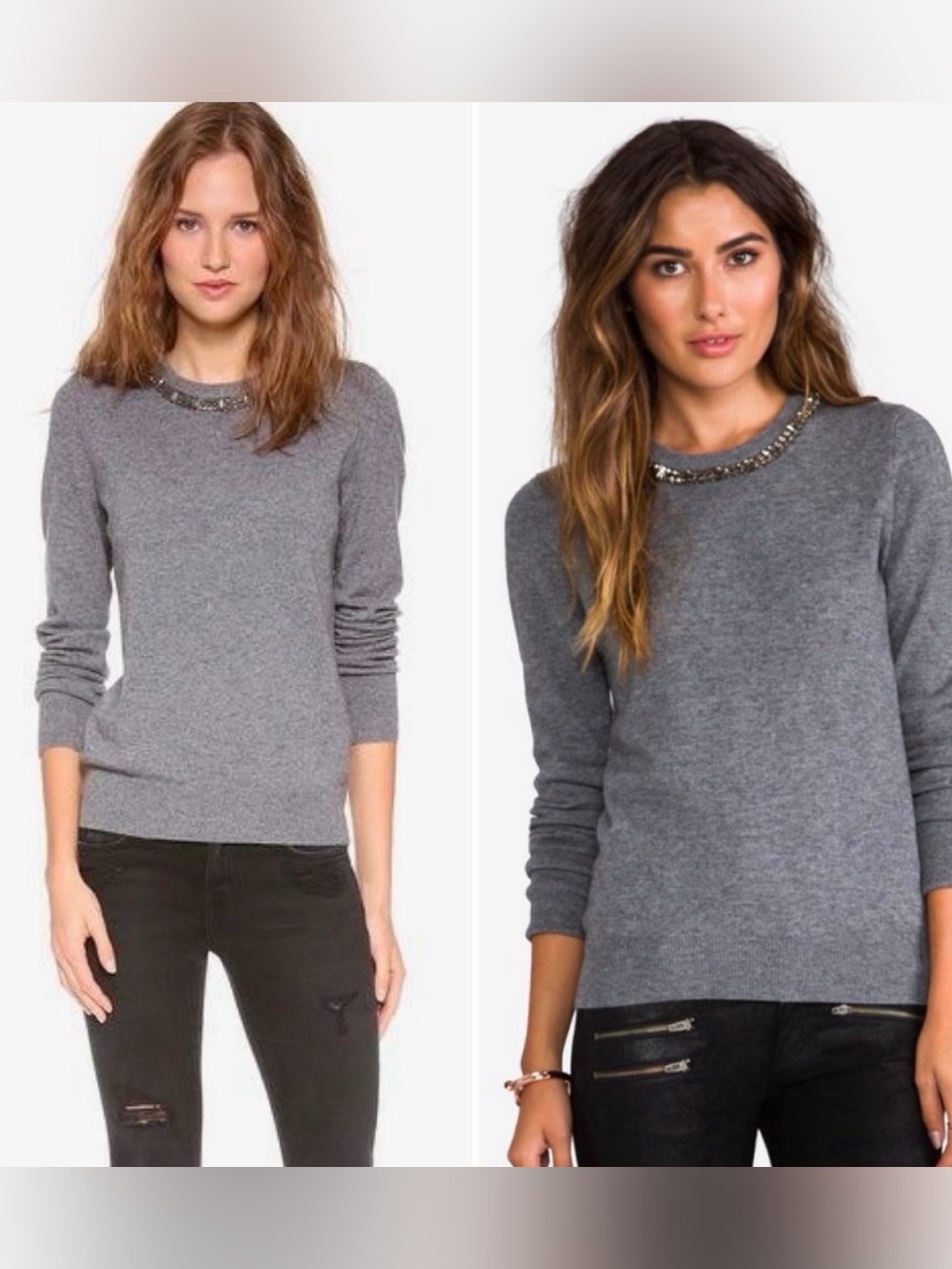 Equipment Shane Jeweled Cashmere Wool Sweater Gray XS Elegant